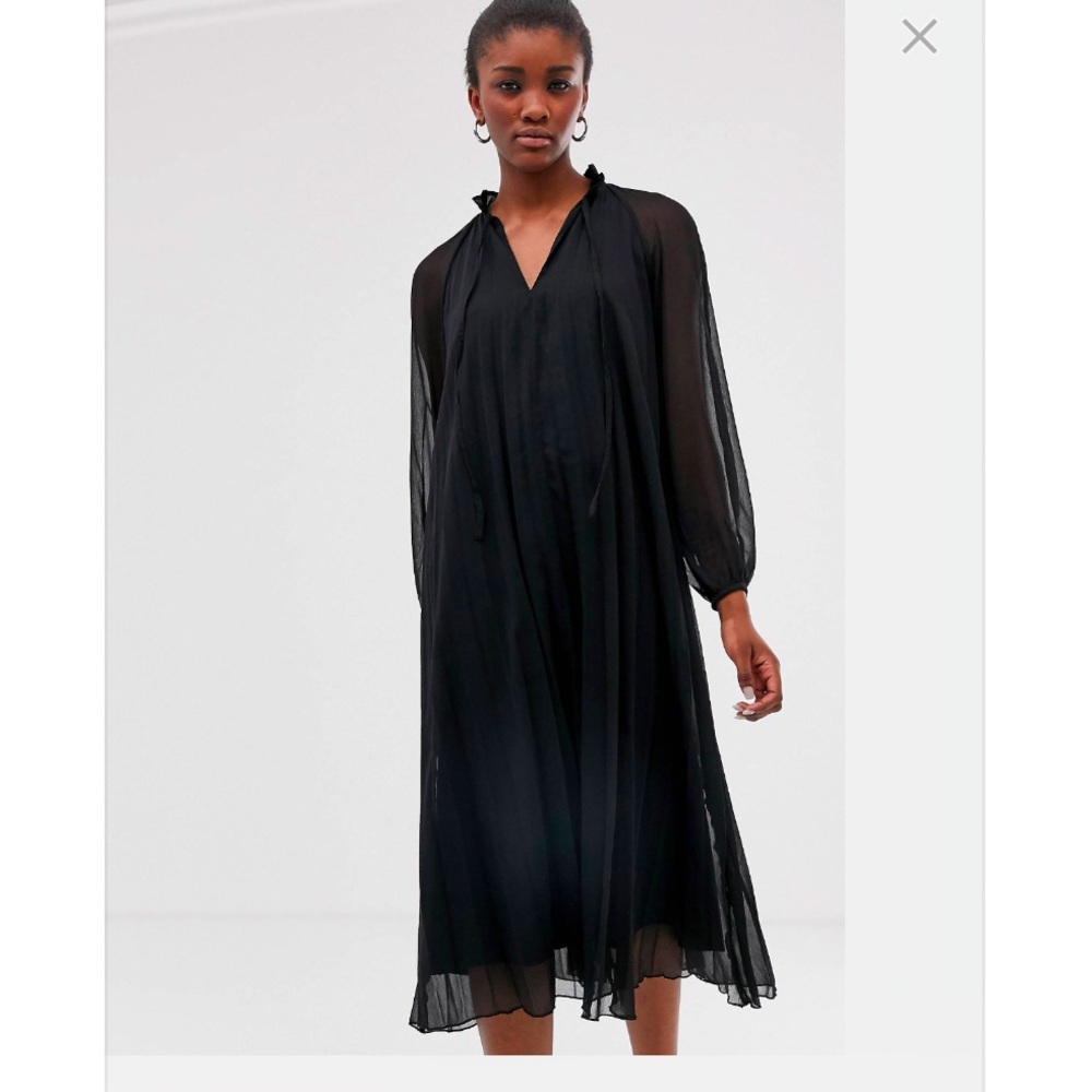 ASOS DESIGN pleated trapeze midi dress with long sleeves - Picture 6 of 8
